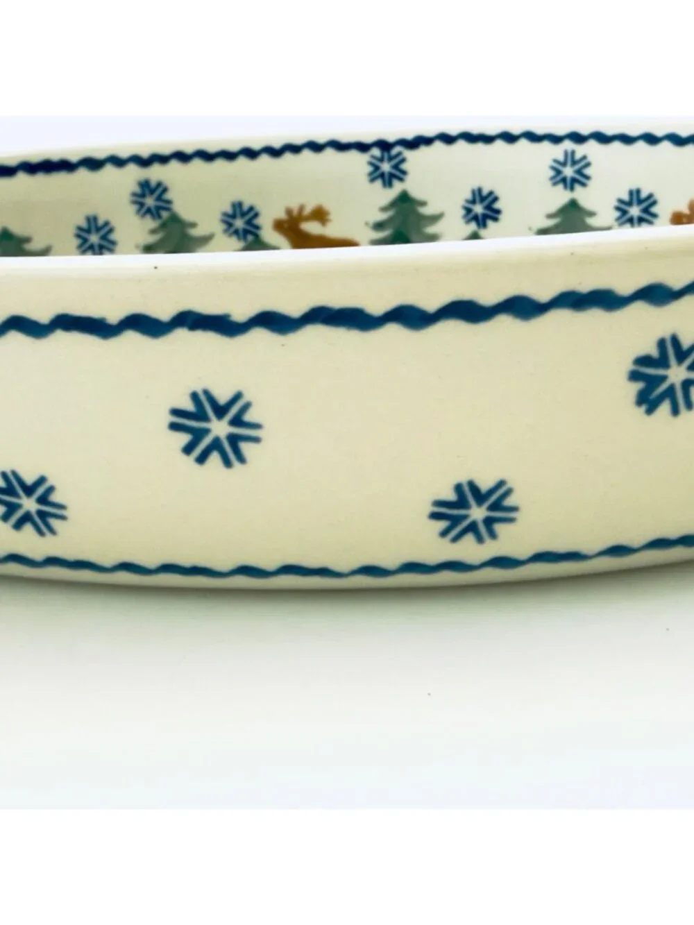 Polish Pottery Oval Baker Casserole Dish Reindeer Evergreen Forest Pine Trees